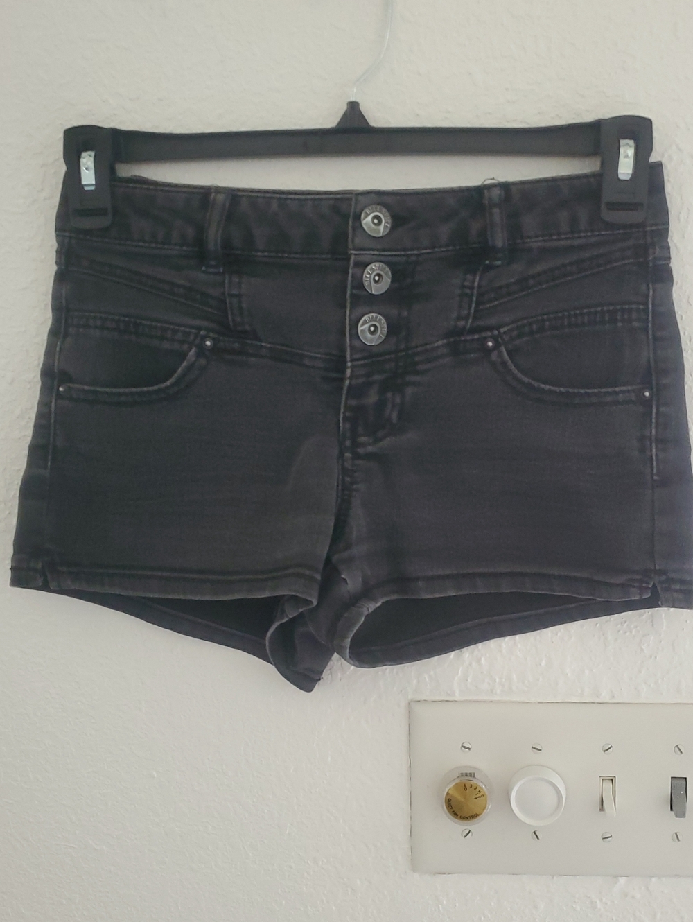 Blue Spice Black High-Rise Triple-Button Denim Shorts